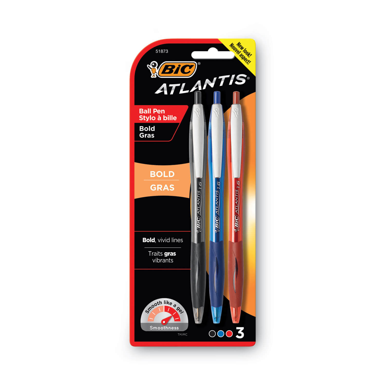 Bic Atlantis Bold Ball Pen - 3 Pack (Red, Black, Blue)