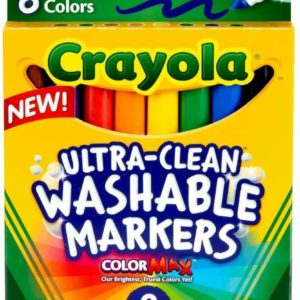 Crayola Washable Markers, Broad Point, Classic Colors, 8-Count Versatile Tips