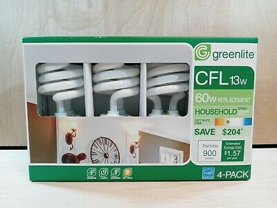 Greenlite CFL 13W/ 60W Replacement Spiral Medium Base Soft White Light Bulbs - 4 Pack