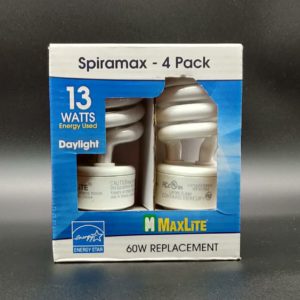 Maxlite 60W Replacement Spiral 13W Day Light CFL Bulbs - 4 Pack