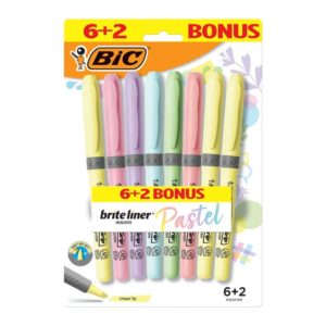 Bic Briteliner Pastel Highlighter - 8 Count Assorted Colors Chisel Tip