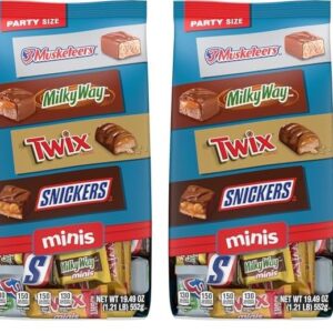 SNICKERS, TWIX, MILKY WAY & 3 MUSKETEERS Minis Milk Chocolate Bars Variety Pack, Party Size, 19.49 Oz Bulk Bag (Pack of 2)