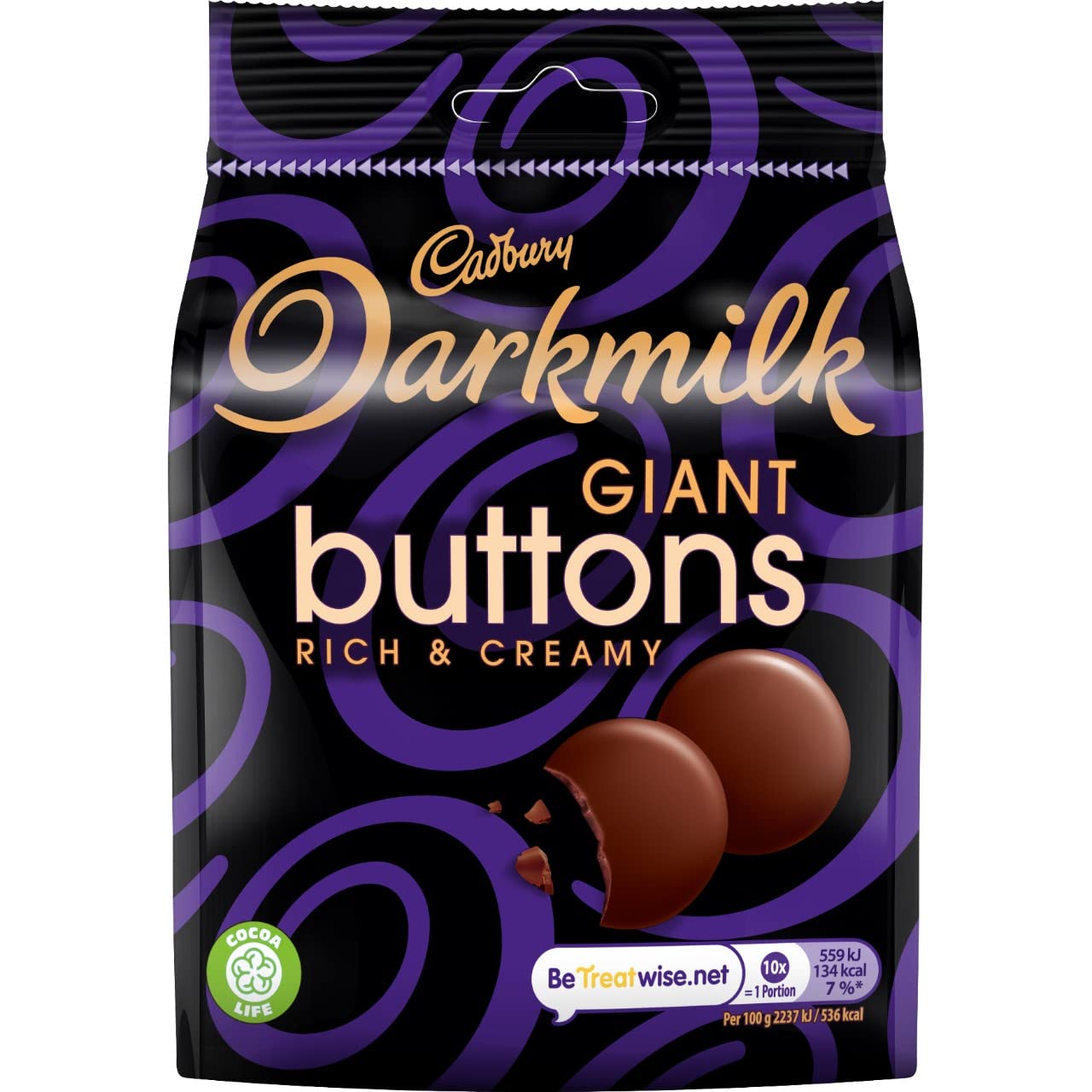 Cadbury Darkmilk Giant Buttons Chocolate Bag, 90 g, High coco milk chocolate buttons Brand: Cadbury