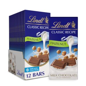 Lindt CLASSIC RECIPE Hazelnut Milk Chocolate Bar, Milk Chocolate Candy, 4.4 oz. (12 Pack)